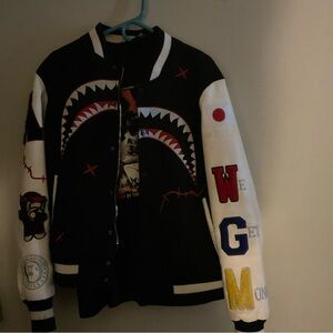 Bape Black and White Varsity Jacket with Multicolor Accents